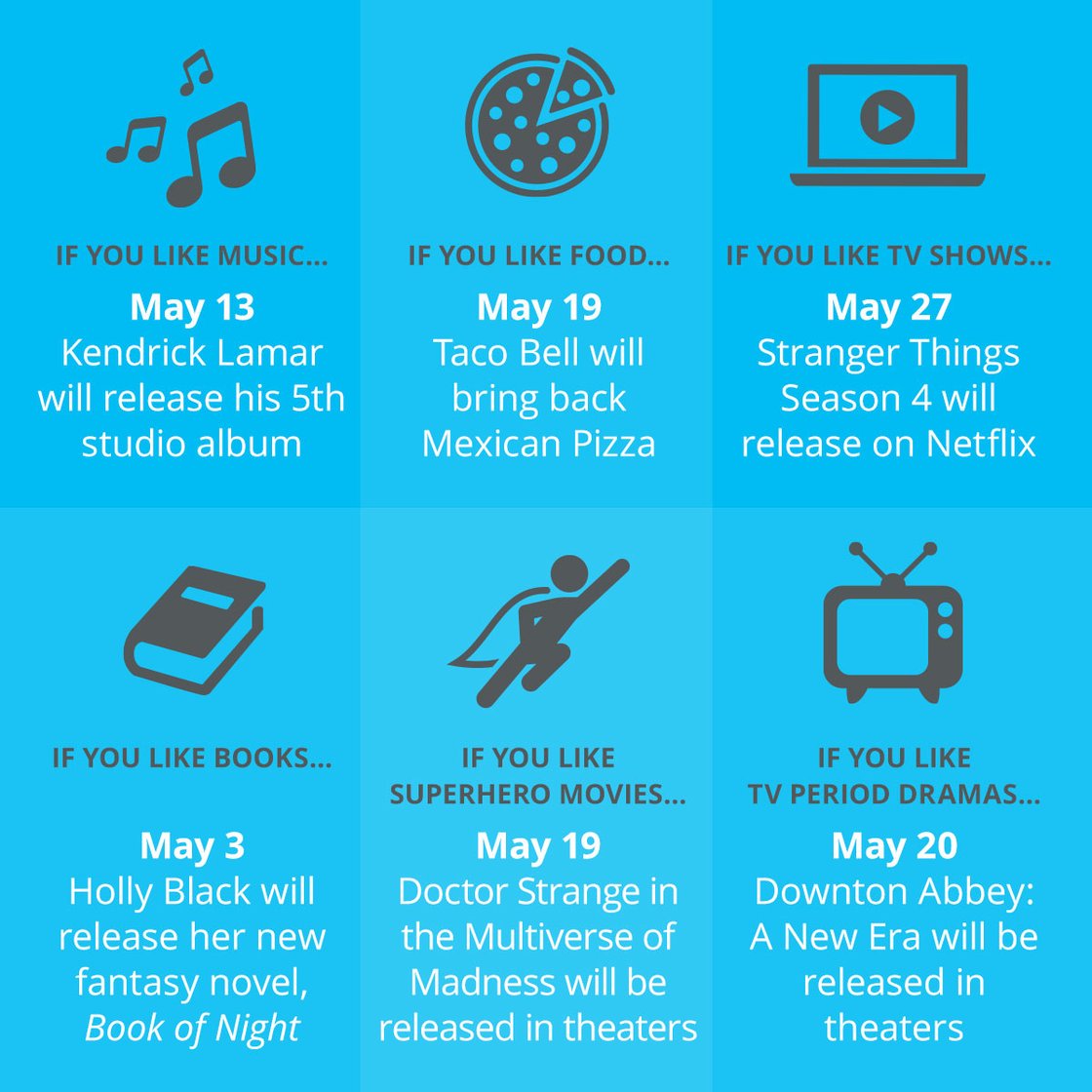 May entertainment releases